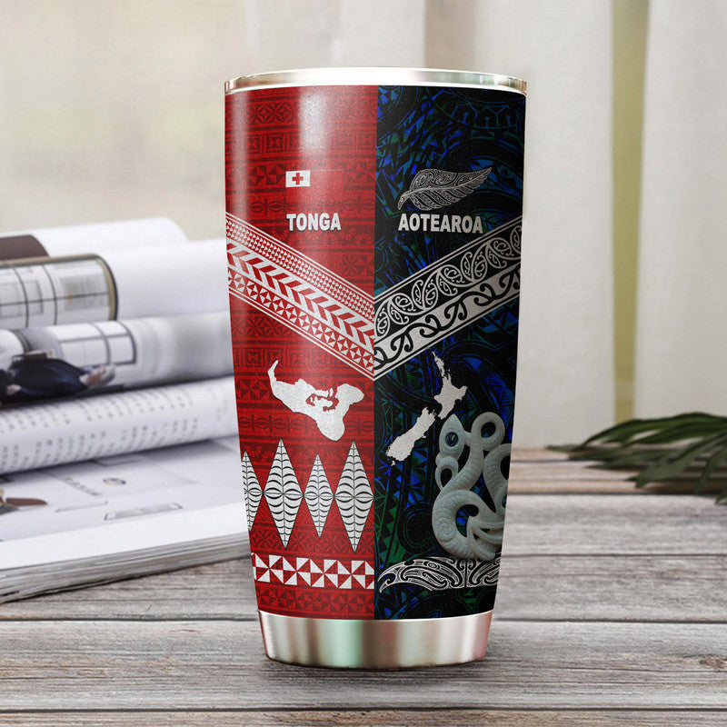 New Zealand And Tonga Tumbler Together - Blue LT8 Blue - Polynesian Pride