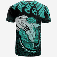 Hawaii Polynesian Aumakua Hammerhead Shark T Shirt Cloud Style Turquoise - Polynesian Pride