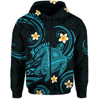 Custom Hawaii Hoodiean Turtle Plumeria Mixed Polynesian Turquoise Style LT9 Zip Hoodie Turquoise - Polynesian Pride