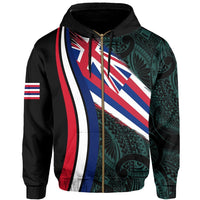 Hawaii Flag Polynesian Hoodie Zip Turquoise Ten Style - Polynesian Pride