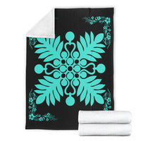 Hawaiian Quilt Maui Plant And Hibiscus Premium Blanket - Turquoise Black - AH - Polynesian Pride