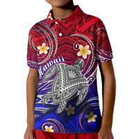 Hawaii Polo Shirt Hawaiian Turtle Plumeria Mixed Polynesian Style LT9 Kid Gradient - Polynesian Pride