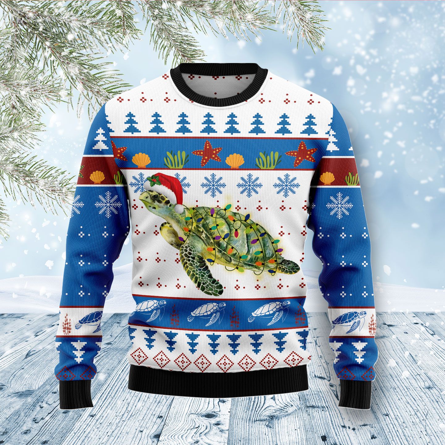 Hawaii Sweatshirt - Turtle Christmas Sweatshirt Ugly Style - AH Unisex Blue - Polynesian Pride