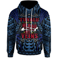 Tuvalu Hoodie Blood Runs Through My Veins Style Flag Unisex Blue - Polynesian Pride