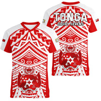 Tonga Rugby Sevens V-Neck T Shirt Coat of Arms Tribal Polynesian Pattern LT9 - Polynesian Pride