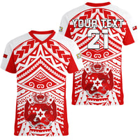 (Custom Text And Number) Tonga Rugby Sevens V-Neck T Shirt Coat of Arms Tribal Polynesian Pattern LT9 - Polynesian Pride