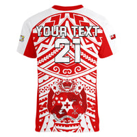 (Custom Text And Number) Tonga Rugby Sevens V-Neck T Shirt Coat of Arms Tribal Polynesian Pattern LT9 - Polynesian Pride