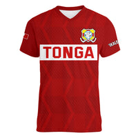 (Custom Text And Number) Tonga Rugby Sevens V-Neck T Shirt Sporty Style LT9 Female Red - Polynesian Pride