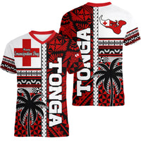 Tonga Independence Day Women V Neck T Shirt Proud Tongan Emancipation with Kupesi Ngatu LT9 Female Red - Polynesian Pride