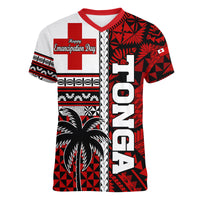Tonga Independence Day Women V Neck T Shirt Proud Tongan Emancipation with Kupesi Ngatu LT9 - Polynesian Pride