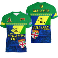 Malampa Fiji Day V Neck T Shirt Vanuatu Polynesia mix Flowers LT13 Green - Polynesian Pride