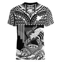 (Custom Personalised) Hawaii V-Neck T Shirt Kakau Polynesian Crab With Waves Ver.04 LT14 - Polynesian Pride