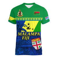 Custom Malampa Fiji Day V Neck T Shirt Vanuatuan Polynesia mix Flowers LT13 - Polynesian Pride