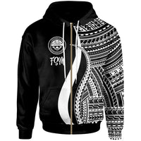 Federated States of Micronesia Zip up Hoodie White Tentacle Tribal Pattern Unisex White - Polynesian Pride
