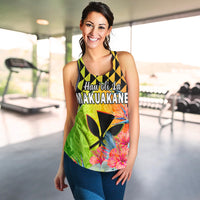 Happy Hawaii Fathers Day Women Racerback Tank Hawaiian Tribal Kanaka Maoli Hibiscus LT14 - Polynesian Pride