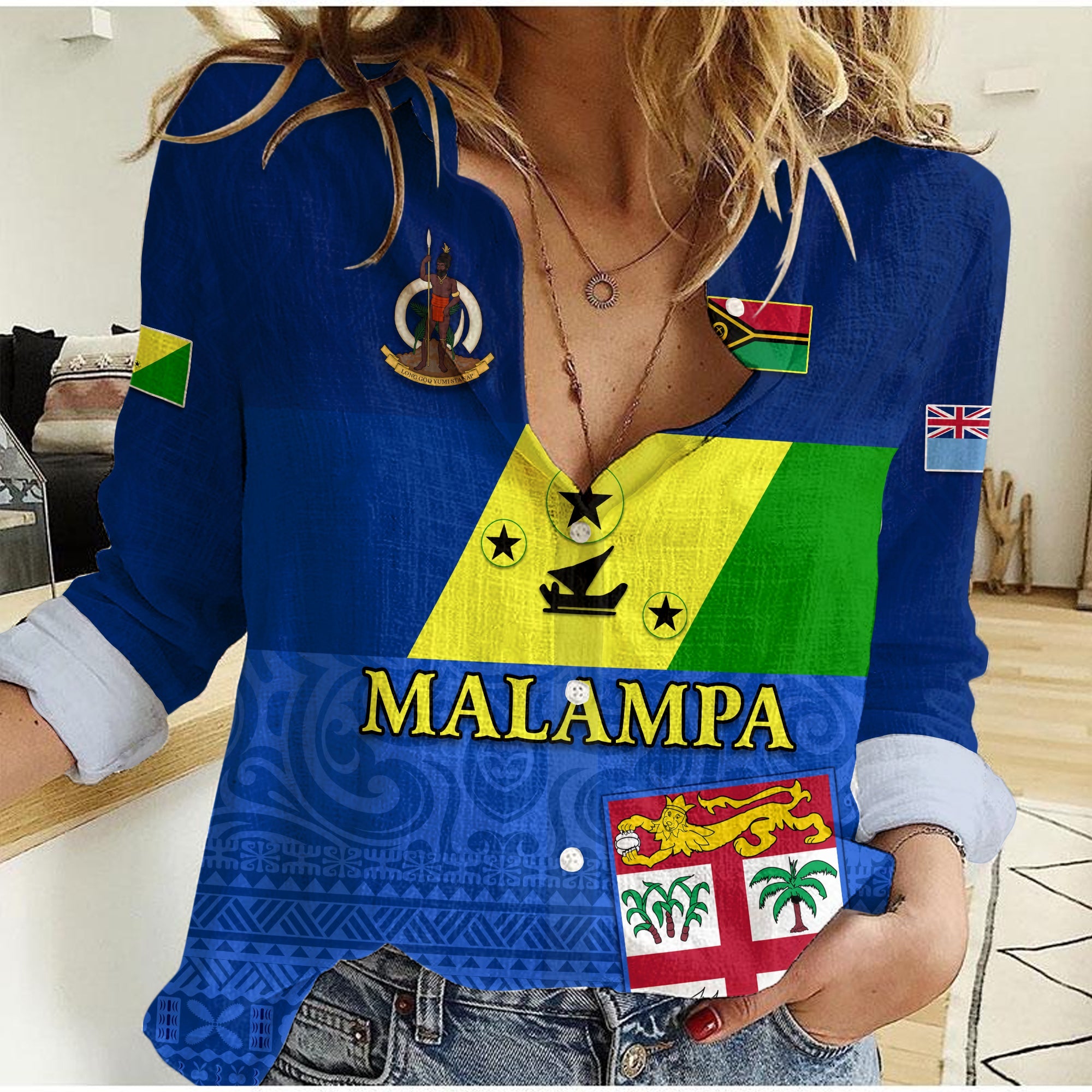 (Custom Personalised) Malampa Fiji Day Women Casual Shirt Vanuatu Proud LT13 Female Blue - Polynesian Pride