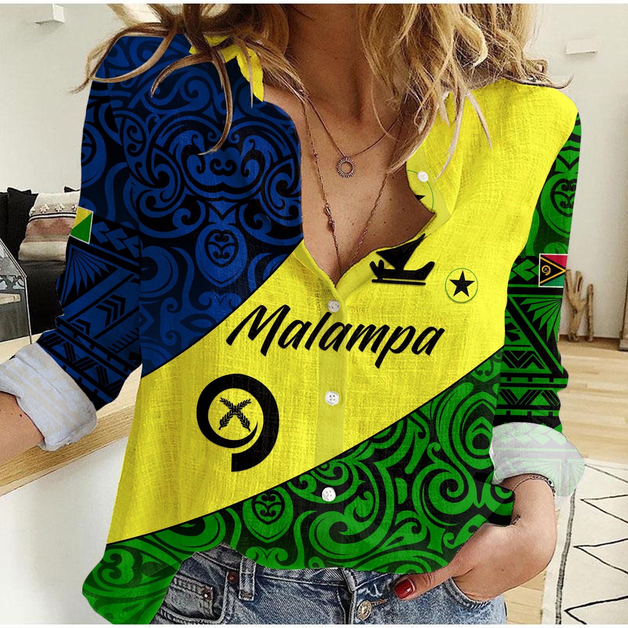 (Custom Personalised) Malampa Province Women Casual Shirt Vanuatu Pattern LT13 Female Yellow - Polynesian Pride