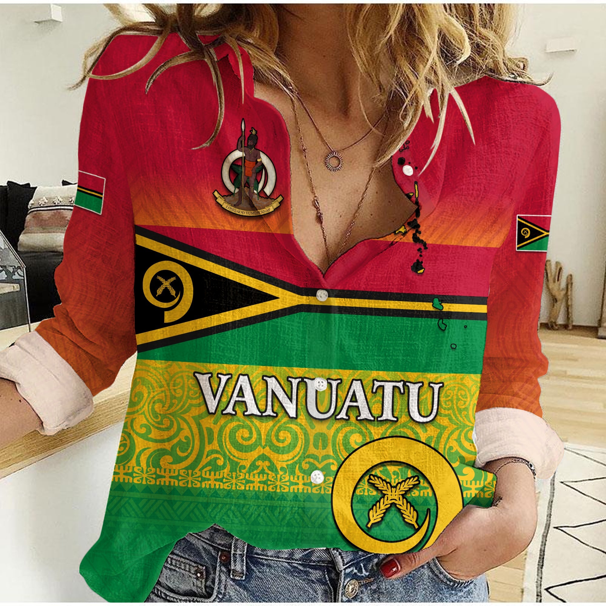 (Custom Personalised) Vanuatu Color Women Casual Shirt Six Provinces and Map LT13 Female Red - Polynesian Pride