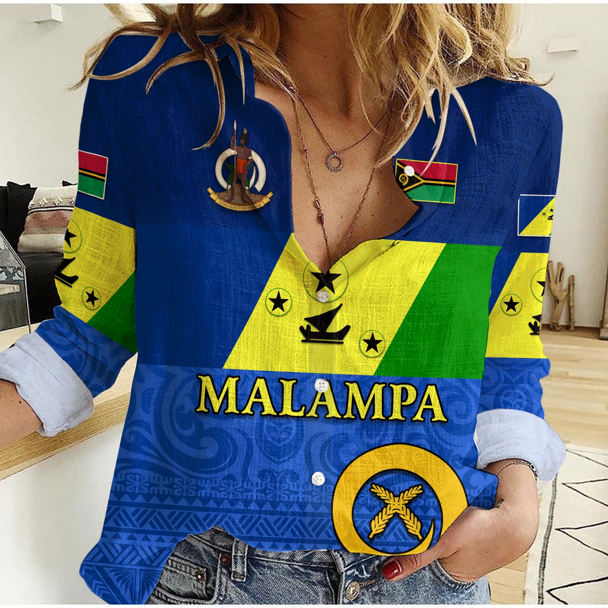 (Custom Personalised) Malampa Province Women Casual Shirt Vanuatu Proud LT13 Female Blue - Polynesian Pride