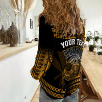 (Custom Personalised) Hawaii Women Casual Shirt Kakau Warrior Helmet Gradient Gold Polynesian LT14 - Polynesian Pride