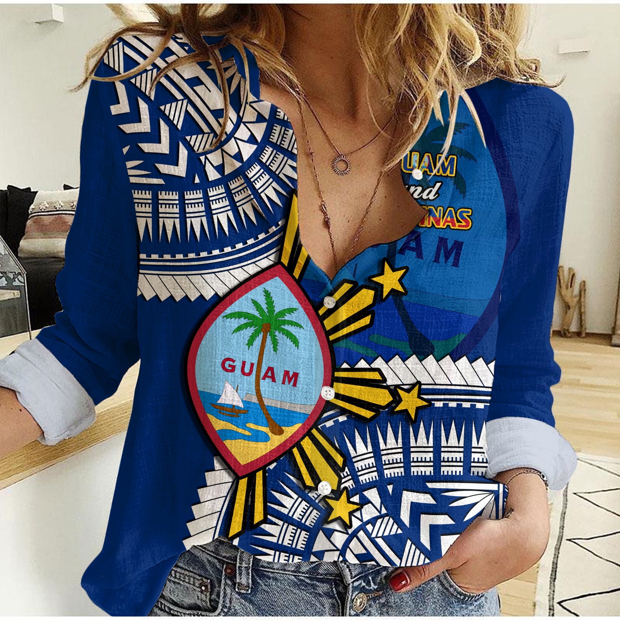 (Custom Personalised) Guam and Philippines Women Casual Shirt Guaman Filipinas Together Blue LT14 Female Blue - Polynesian Pride