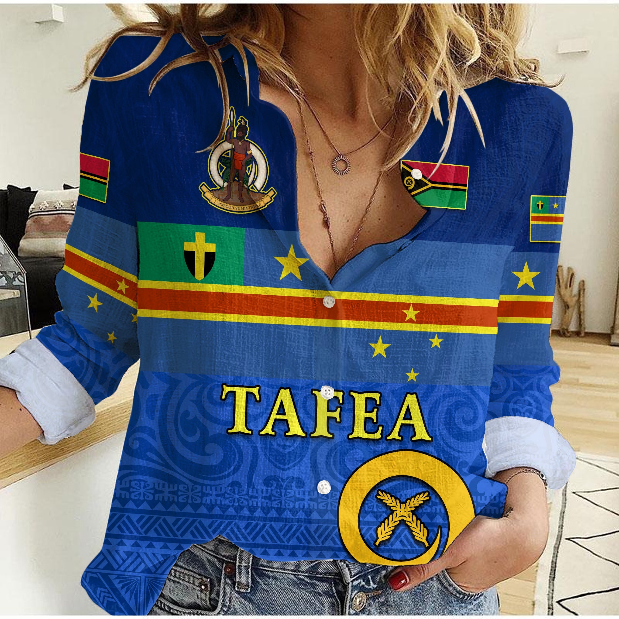 (Custom Personalised) Tafea Province Women Casual Shirt Vanuatu Proud LT13 Female Blue - Polynesian Pride