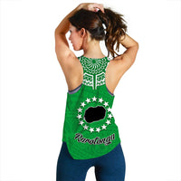 Rarotonga Cook Islands Women Racerback Tank Turtle and Map Style Green LT13 - Polynesian Pride