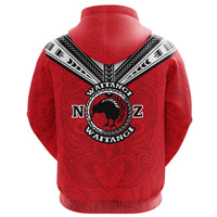 New Zealand Maori Zip Hoodie Waitangi Day Red - Polynesian Pride