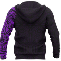 New Zealand Maori Zip Hoodie, Maori Warrior Tattoo Full Zip Hoodie Purple - Polynesian Pride