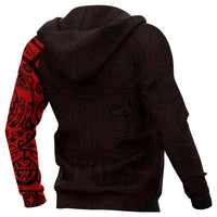 New Zealand Maori Zip Hoodie, Maori Warrior Tattoo Full Zip Hoodie Red - Polynesian Pride