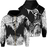Hawaii Polynesian Hoodie Zip Warrior Ikaika Benjamin Style White Unisex Black - Polynesian Pride