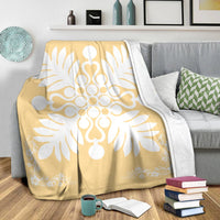 Hawaiian Quilt Maui Plant And Hibiscus Premium Blanket - White Beige - AH - Polynesian Pride