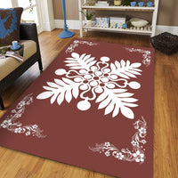 Hawaiian Quilt Maui Plant And Hibiscus Pattern Area Rug - White Coral - AH - Polynesian Pride