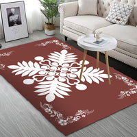 Hawaiian Quilt Maui Plant And Hibiscus Pattern Area Rug - White Coral - AH - Polynesian Pride
