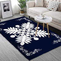 Hawaiian Quilt Maui Plant And Hibiscus Pattern Area Rug - White Indigo - AH - Polynesian Pride