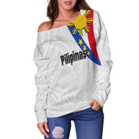 Pilipinas Off Shoulder Sweater Simple Style - White LT6 - Polynesian Pride