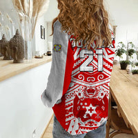 (Custom Text And Number) Tonga Rugby Sevens Women Casual Shirt Coat of Arms Tribal Polynesian Pattern LT9 - Polynesian Pride