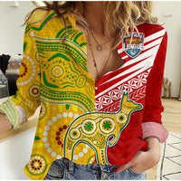 Australia Kangaroos and Mate Maa Tonga Women Casual Shirt LT9 Female Red - Polynesian Pride