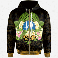 Yap State Zip Hoodie Polynesian Gold Patterns Collection Unisex Black - Polynesian Pride
