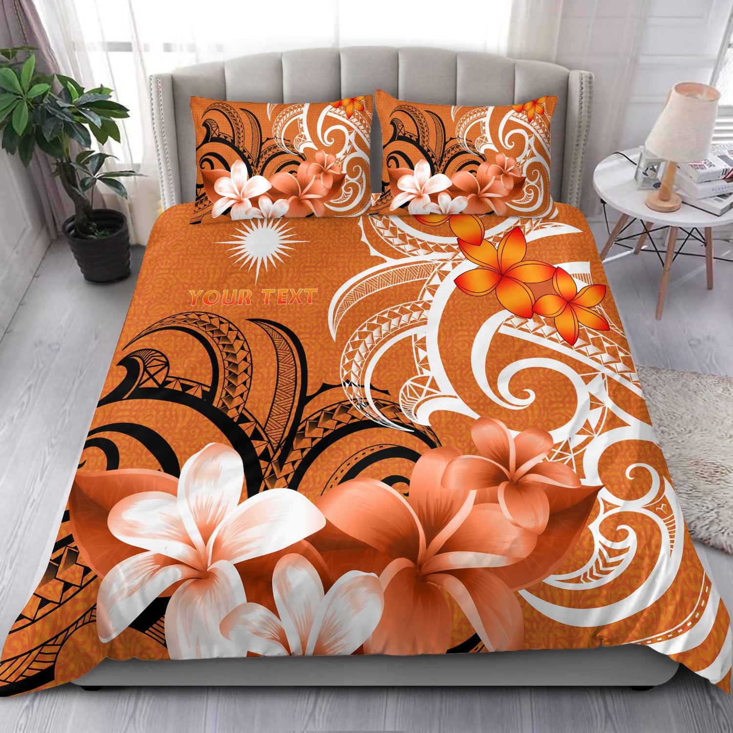 Custom Marshall Islands Personalised Bedding Set - Marshallese Spirit Orange - Polynesian Pride