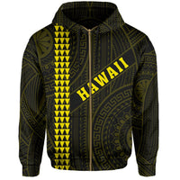 Polynesian Kakau Turtle Ohana Map of Hawaii Zip Hoodie Yellow - Polynesian Pride