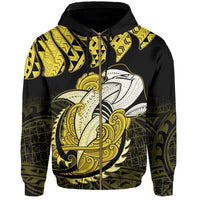 Hawaii Polynesian Aumakua Hammerhead Shark Hoodie Zip Cloud Style Yellow - Polynesian Pride