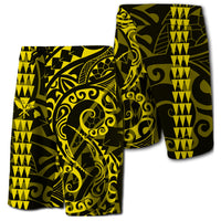 Hawaii Kakau Polynesian Kanaka Board Shorts - Yellow - Snapy Style Men Yellow - Polynesian Pride