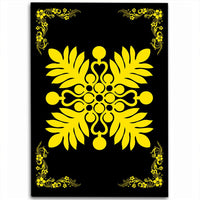 Hawaiian Quilt Maui Plant And Hibiscus Pattern Area Rug - Yellow Black - AH Yellow - Polynesian Pride