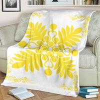 Hawaiian Quilt Maui Plant And Hibiscus Premium Blanket - Yellow White - AH - Polynesian Pride