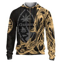 Guam Zip up Hoodie Guam Seal With Shark Gold Color Unisex Black - Polynesian Pride