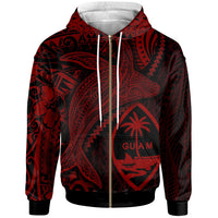 Guam Zip up Hoodie Humpback Whale & Coat of Arms Red Unisex Red - Polynesian Pride