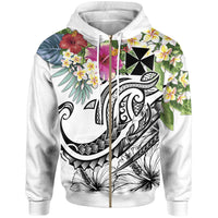 Wallis and Futuna Polynesian Zip up Hoodie Summer Plumeria (White) Unisex White - Polynesian Pride