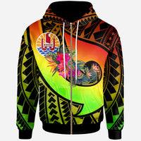 Tahiti Zip up Hoodie Polynesian Hook and Hibiscus (Raggae) Unisex Raggae - Polynesian Pride