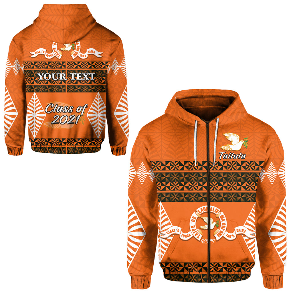 Custom Tailulu College Zip Hoodie Tonga Pattern Class Year and Your Text LT13 Unisex Orange - Polynesian Pride